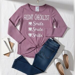 Girls “Friday Checklist” Long Sleeve Tee